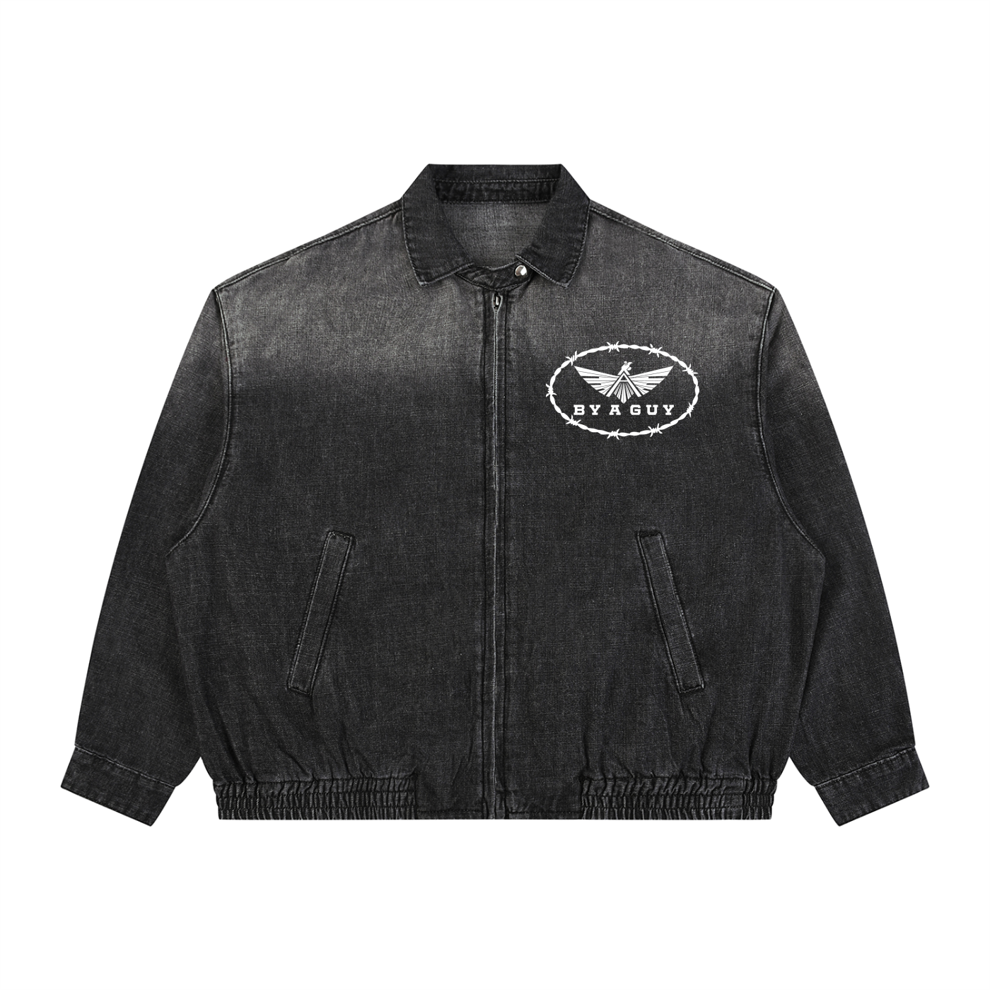 Unisex Vintage Wash Full-Zip Denim Jacket