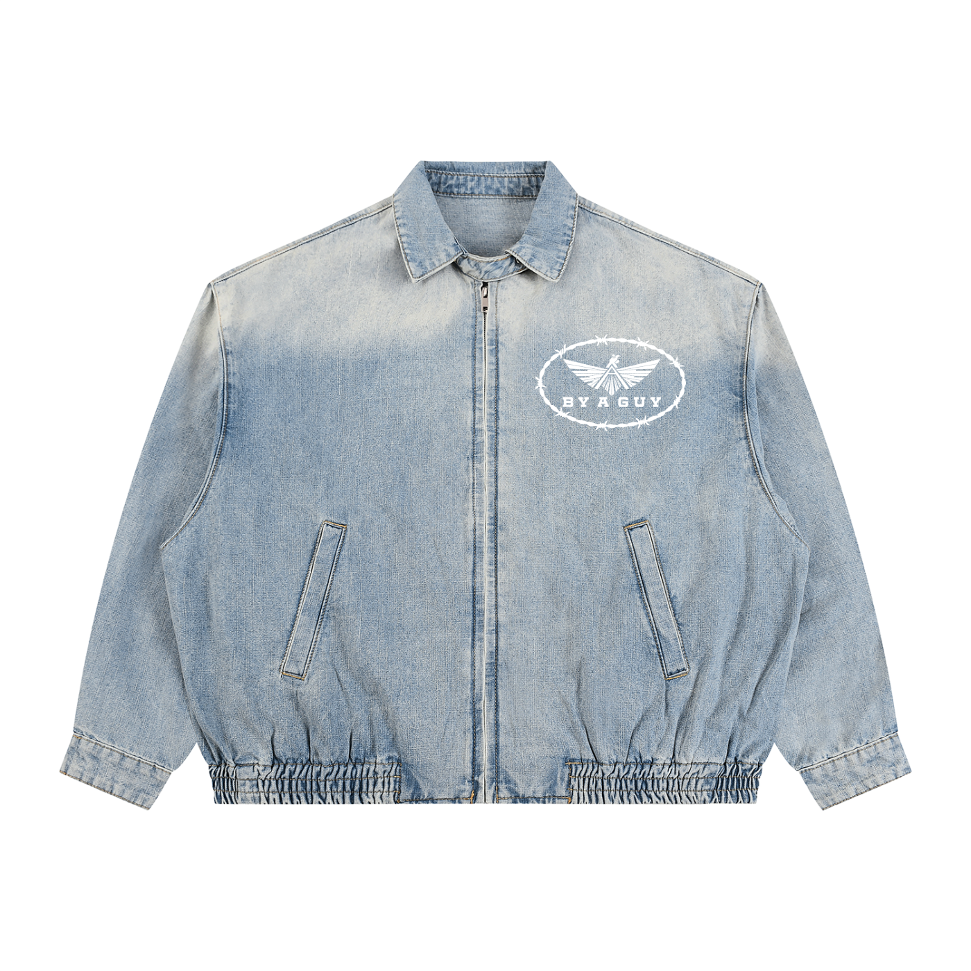 Unisex Vintage Wash Full-Zip Denim Jacket